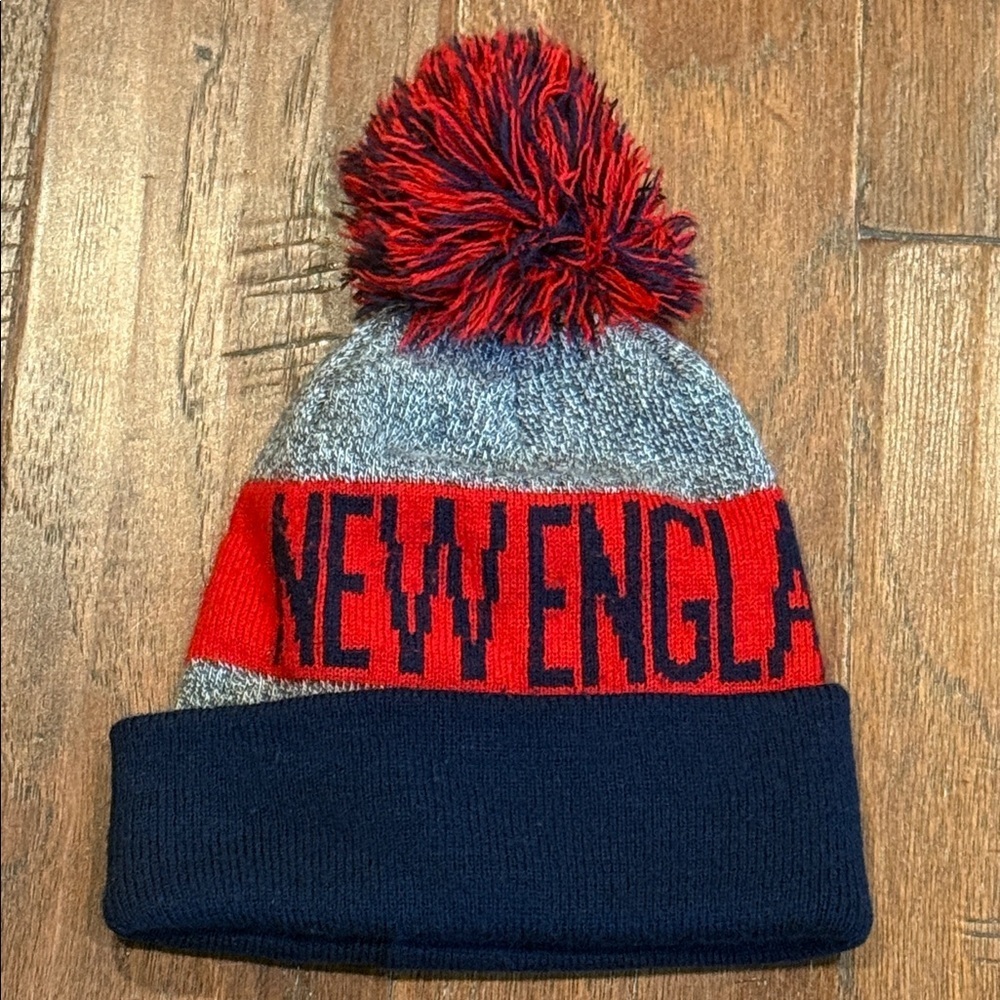 New England Pom-Pom Beanie - Red, Blue, Gray